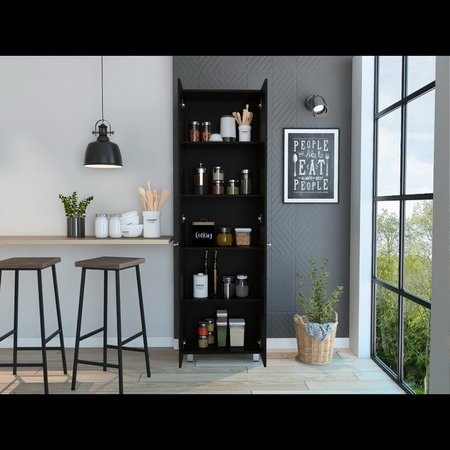 TUHOME Baleare Pantry Cabinet, Five Interior Shelves, Four Legs, Black ALW5604
